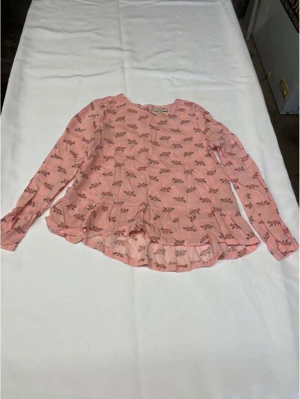 Cherokee Girls Size 10/12 Pink Fox Print Ruffle Blouse